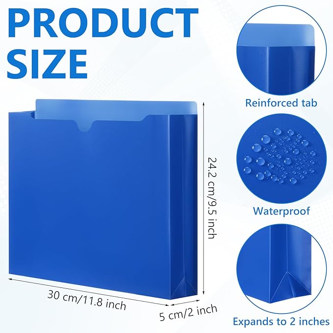 Dunzoom 50 Pack File Jackets Letter Size 2 Inch Stylish Expansion Manila Plastic File Folders Expandable Heavy Duty Reinforced Straight Cut Tab Expandable Document Jacket for Office - Image 2