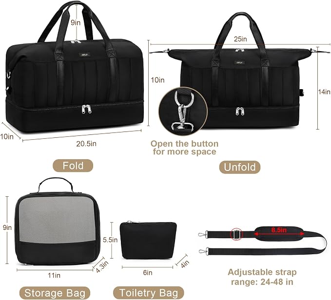 Weekender Bags for Women, 21" Travel Duffle Bag with Shoe Compartment | 3PCS Carry On Overnight Large Duffel Bag with Crossbody Bag and Toiletry Bag for Weekend Travel Gym Hospital Business Trip - Image 7