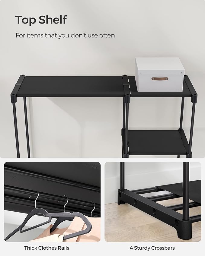 SONGMICS Portable Closet, Freestanding Closet Organizer, Clothes Rack with Shelves, Hanging Rods, Storage Organizer, for Cloakroom, Bedroom, 48.8 x 16.9 x 71.7 Inches, Black URYG026B02 - Image 5