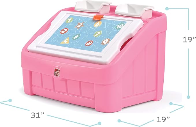 Step2 2-in-1 Toy Box & Art Lid, Kids Toy Storage Bin & Organizer, Easel & Chest in One, Made of Durable Plastic, For Toddlers 2+ Years Old, Pink - Image 2