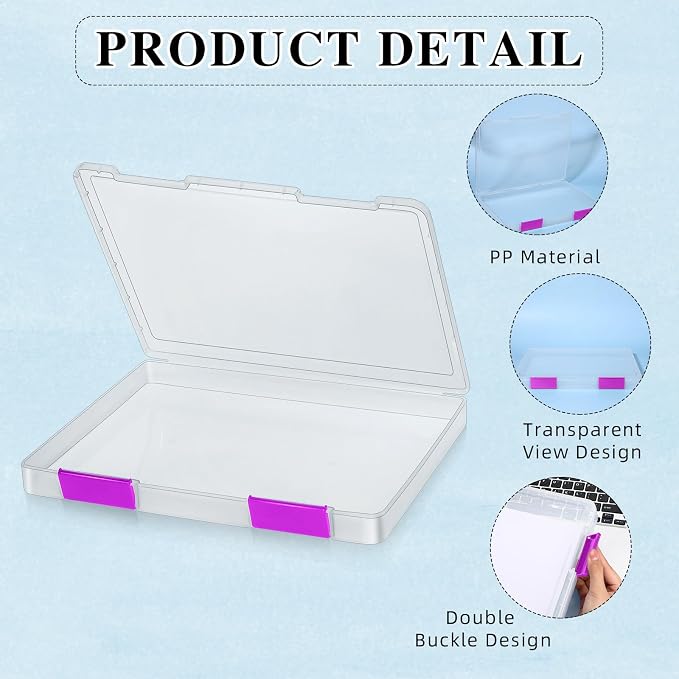 6 Pcs Clear Paper Storage Box,12.4 x 9.84 x 1.18 Inches,Colorful | A4 Plastic File Box Document Paper Organizer Storage Board Game Project Cases Containers with Buckle for Craft, Magazine - Image 3