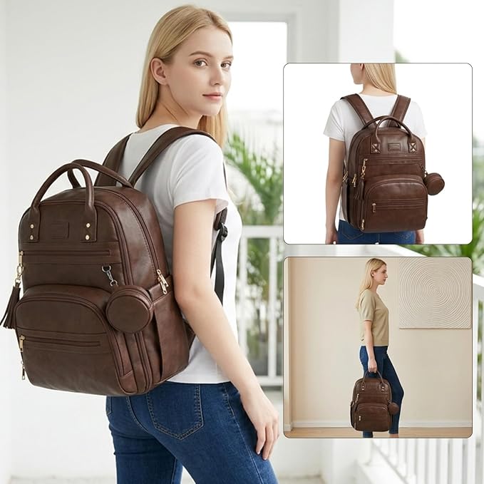 ROSEGIN Premium Vegan Leather Diaper Bag Backpack with Waterproof Changing Pad, Reinforced Zippers & Odor-Free,20 Pockets Pro Organizer, Fits 15.6" Laptop, Stroller Straps, Baby Bag for Mom,Dark Brown - Image 2