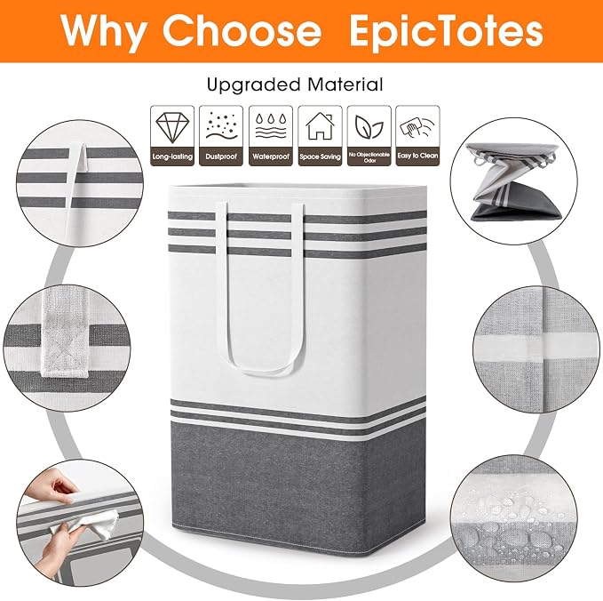 2 Pack Large Home Laundry Basket, Laundry Hamper, Freestanding Waterproof Dirty Clothes Bag, Tall Clothes Hamper - Extended & Reinforced Handles for College Dorm, Family (Light Grey/88L) - Image 4