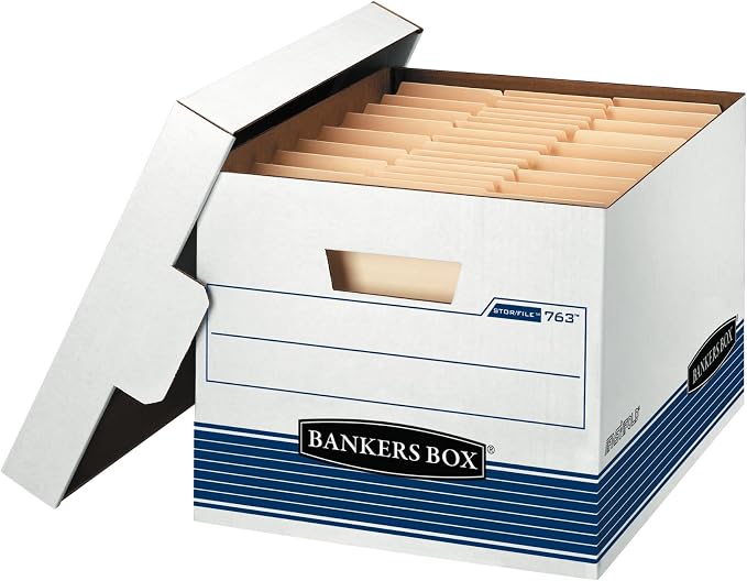 Bankers Box 30-Pack Medium-Duty File Storage Boxes, Letter/Legal, FastFold | Speed through filing with FastFold setup, sturdy stacking, reinforced handles, and dependable document protection. by BankersBox