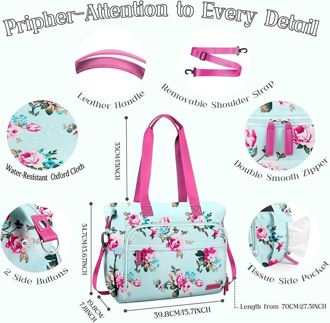 Diaper Bag Backpack Mommy Bag Large Capacity Diaper Backpack Travel Essential Baby Diaper Bag for Mom and Dad, Black (Blue-Floral) - Image 4
