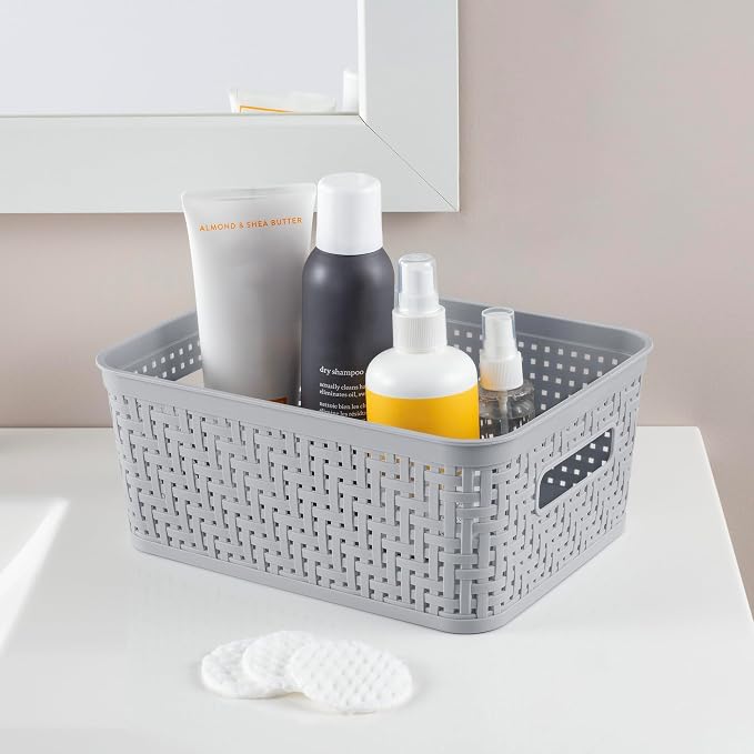 Sterilite 8 Pack Plastic Storage Bin Organization Containers, Small Baskets, Cement - Image 5