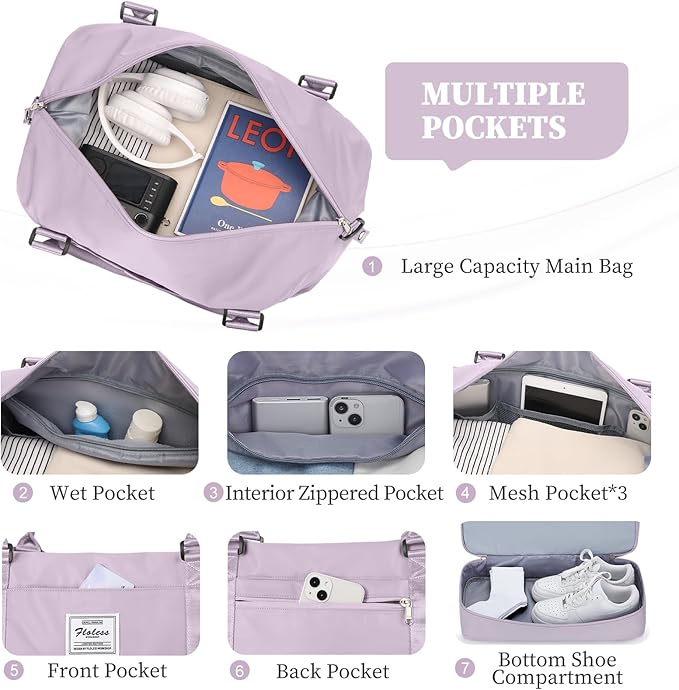 Weekender Bags for Women, Carry-On Overnight Travel Duffel Bag | Travel Bag with Shoes Compartment & Toiletry Bag, Extra Large - Image 5