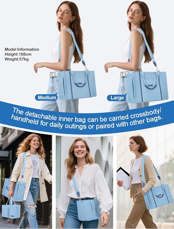 BESBESME Women’s Canvas Tote Bag with Zipper and Compartments – Multi-Pocket Laptop Work Crossbody Shoulder Tote Purse - Image 5