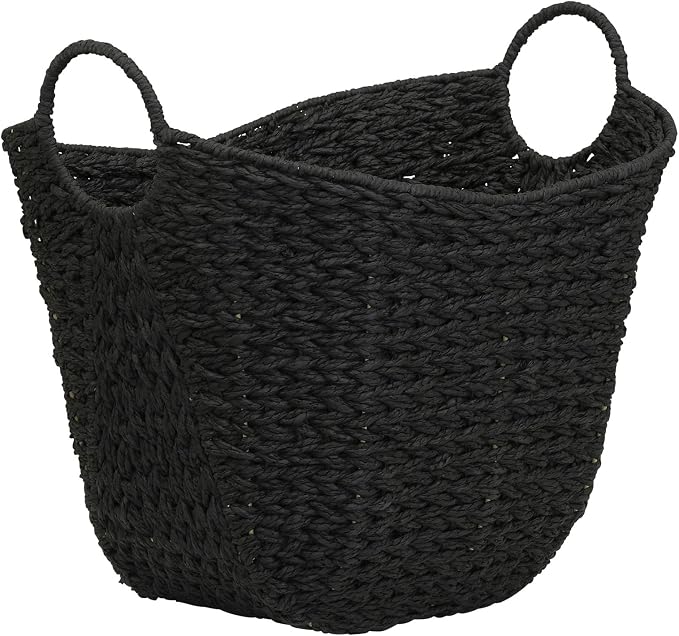 Household Essentials Handwoven Paper Rope Storage Basket with Metal Frame and Handles, Black by HouseholdEssentials