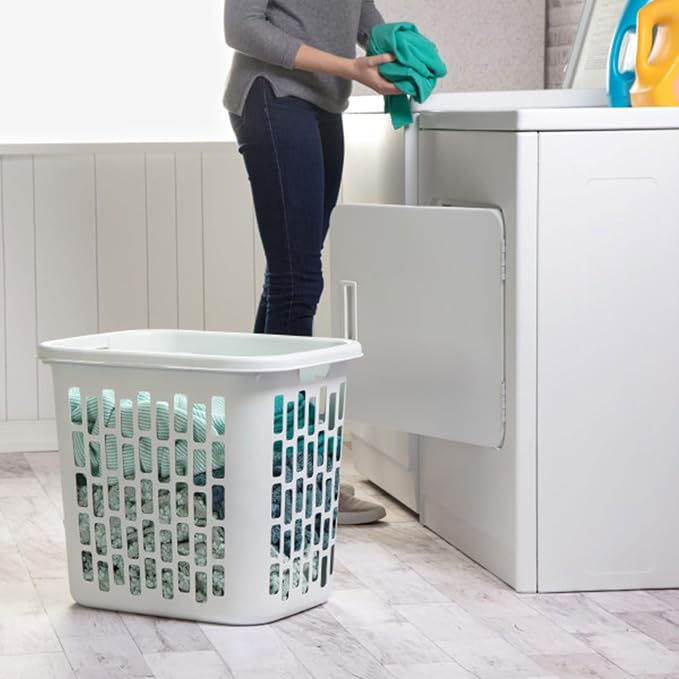 Sterilite Easy Carry Laundry Hamper, Ventilation Holes and Handles to Carry Clothes Between the Laundry Room and Bedroom, Plastic, White, 4-Pack - Image 4