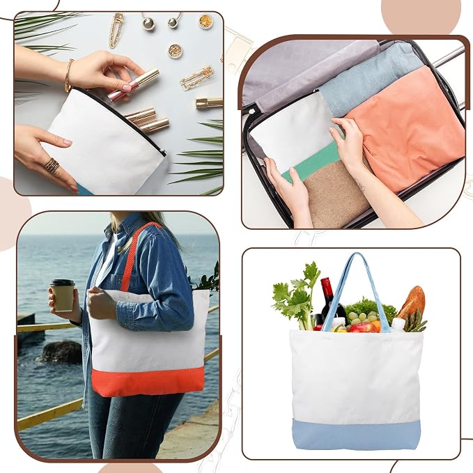 Sanwuta Large Blank Canvas Tote Bags and Makeup Bags Blank Reusable Grocery Luggage Canvas Tote with Handles(Muted Hues Set,40 Pcs) - Image 6