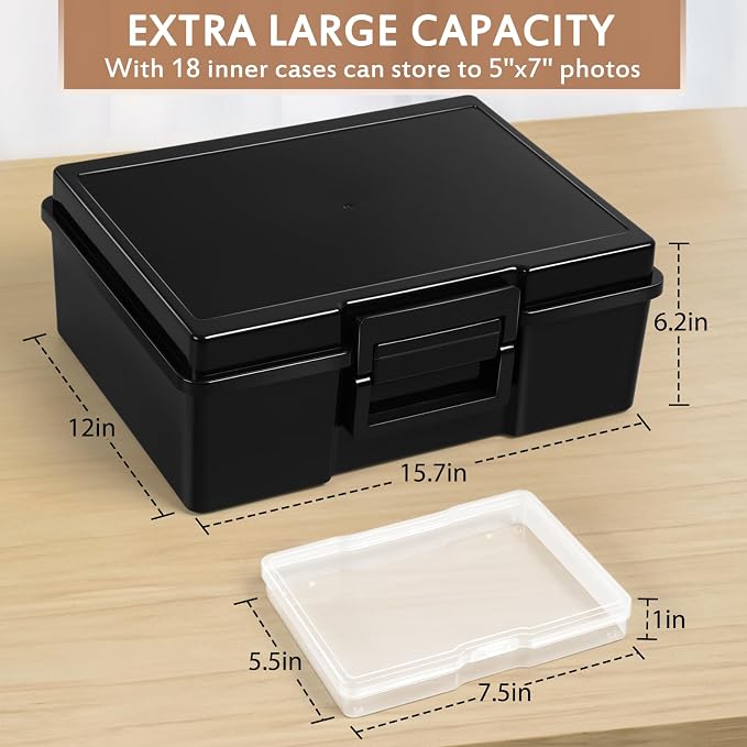 Photo Storage Box 5 x 7 Inches, 18 Inner Extra Large Photo Organizer With Dividers, Acid-Free Photo Storage Containers, Craft Storage Box for Protect Photos, Crafts, Seed, Stamps - Image 2