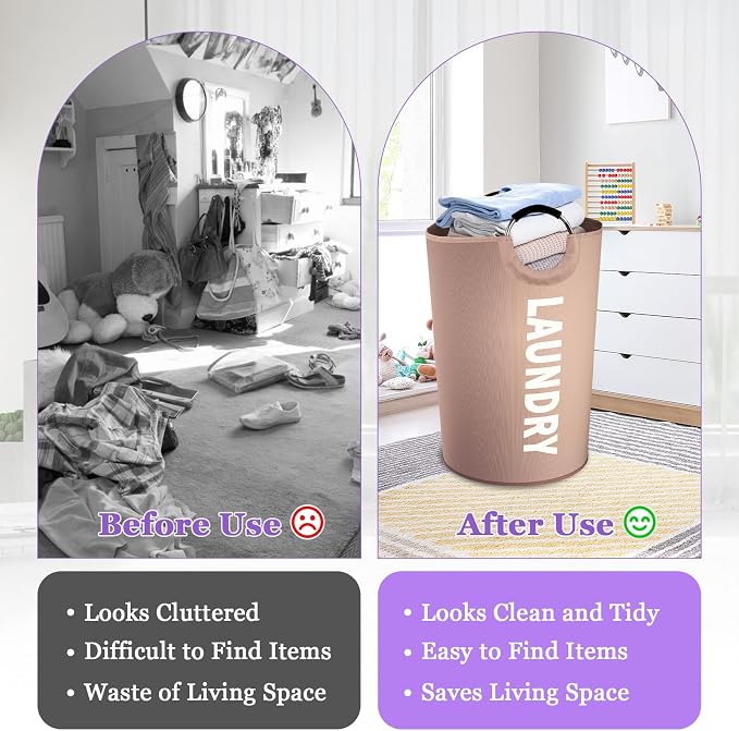 125L Extra Large Laundry Basket with Handles, Folding Dirty Clothes Hamper, Independent Laundry Hamper in 600D Oxford Fabric, Rugged Storage Basket for Family, Dorm, Khaki - Image 7