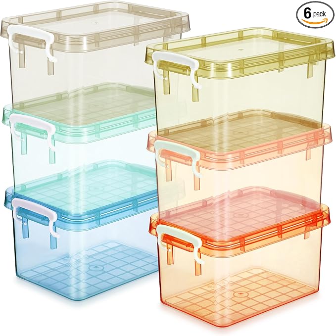 6 Pack Colorful Plastic Storage Bins with Lids 4 Quart Small Storage Latch Box Stackable and Nestable Clear Organizer Bins with Latching Handle and Buckle for Organizing (Pastel) by Wenqik