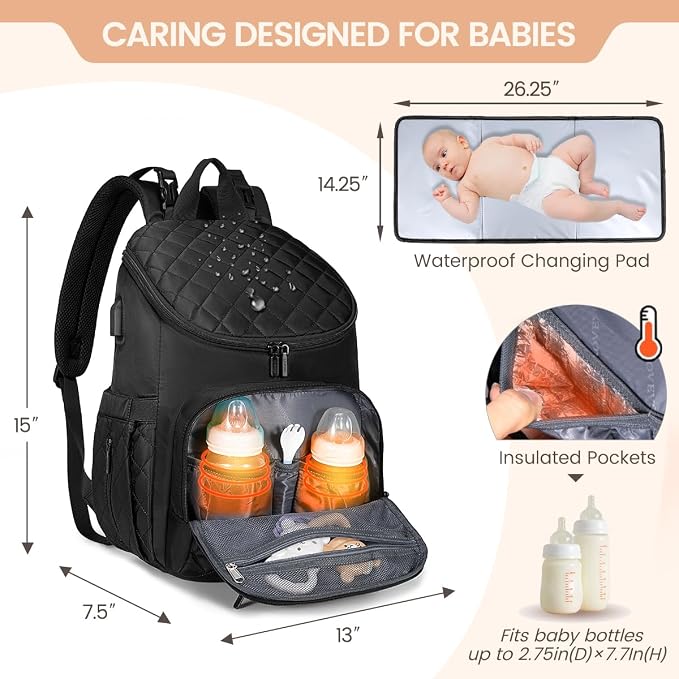 LOVEVOOK Diaper Bag Backpack Large Capacity Baby Bag with Portable Changing Pad, Multifunction Baby Travel Backpack - Image 2