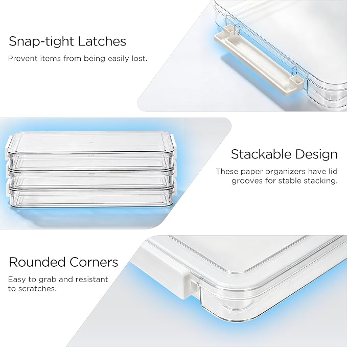 Citylife 3Packs Scrapbook Paper Organizer, Stackable Clear Organizer | Latches Designed for Photo,Art and Craft Supplies, A4 Paper, Office Files, Stationery,13.3x9.3x1.5 - Image 5