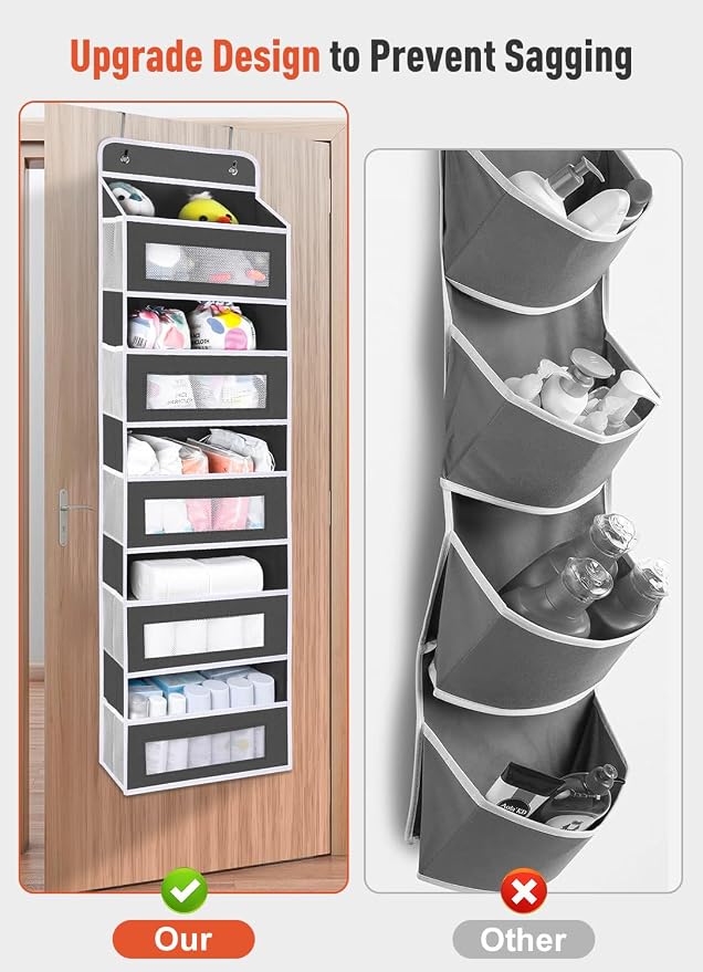 Upgrade Pocket 2 Pack Over The Door Organizer Storage, 5 Shelf Hanging Door Organizers with 10 Large Capacity Pockets, Anti Tilt 48 lb Load Behind Door Organizer for Bedroom, Bathroom, Pantry - Image 7