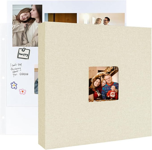 3 Ring Binder 12x12 Inch Large Scrapbook Photo Album, Linen Cover Scrap Book with 30 Plastic Sleeves 60 Pages 12 x 12 Scrapbooks White Pages for Wedding Couples Baby Travel Mothers Day Gifts(Beige) by LUOCCHI