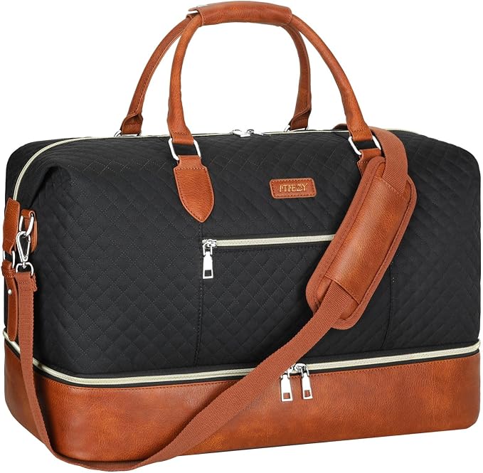 ITIEZY Weekender Bag for Women 21.5" Travel Duffel Large Carry On Bag 3PCS | Nylon Duffel Bag with Waterproof Shoe Compartment, Crossbody Bag and Toiletry Bag, Travel Weekend Hospital Overnight Gym Bag by ITIEZY