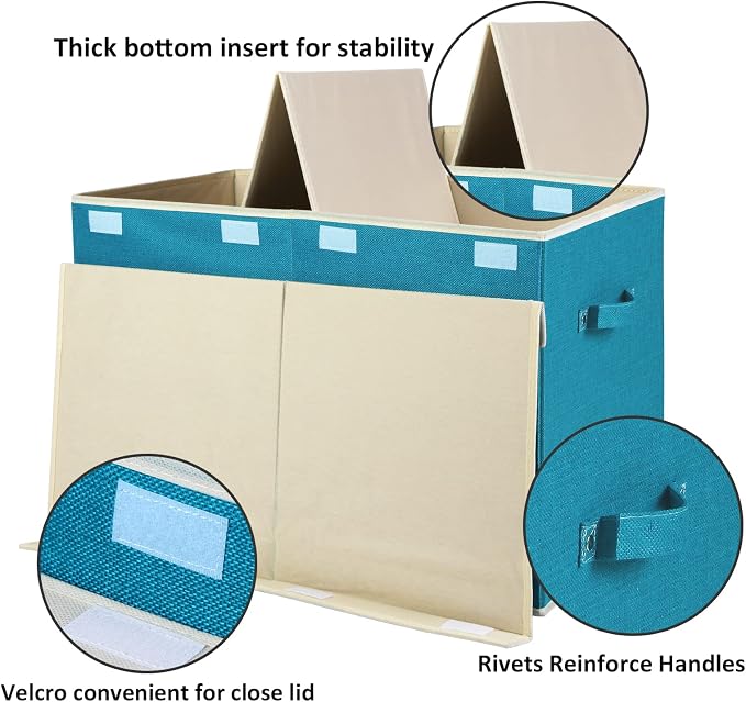 Large Toy Box Chest Storage with Flip-Top Lid, Kids Toy Storage Bin Boxes | Toy Chest with Rivets Handles for Kids, Boys, Girls, Nursery, Playroom, Living Room, Bedroom, 25"x 13" x 16" (Linen Teal) - Image 4