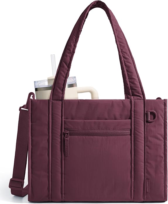 BAGSMART Boxy Tote Bag for Women, Crossbody Work Bag with Zipper | 3 Sizes Small Mini Tote Bag, Inner Tumbler Pocket Crush Bow Should Bag for Travel Work College by BAGSMART