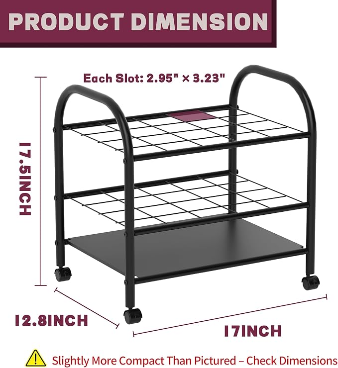 Blueprint Storage Holder with Wheels – 20-Slot Metal Roll File Rack with Silent Casters & Brakes for Blueprints, Wrapping Paper, Posters, Maps – Mobile File Cart for Office & Home (Black) - Image 2