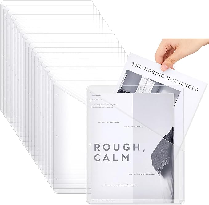 Seajan 48 Pcs Binder Pocket Folders, Clear 3 Ring Binder, White | Plastic Folders Sleeves with 2 Pockets, Poly Slash File Jackets, 3 Hole Punched Dividers for School, Office, Documents by Seajan