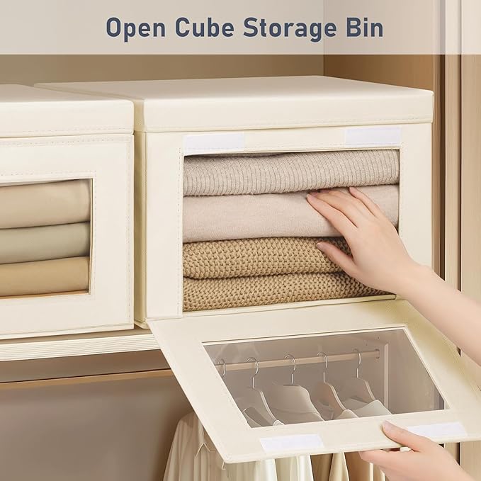 DIMJ Storage Bins with Lids - 5 Pack Fabric Closet Organizer with Window & Handles, Collapsible Decorative Storage Boxes for Shelves Under Bed, Books Clothes Blankets Sweaters Organization - Image 2