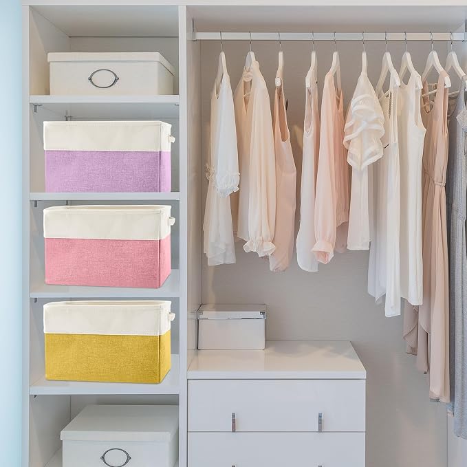 6 Pack Macaron Cube Storage Bins Fabric Handle Cube Baskets, 15x11x9.5 Inch | 6 Macaron Color, Foldable Organizer with Handles, Home Closet Bin for Shelves, Durable Cube Baskets Bulk for Home Storage - Image 4