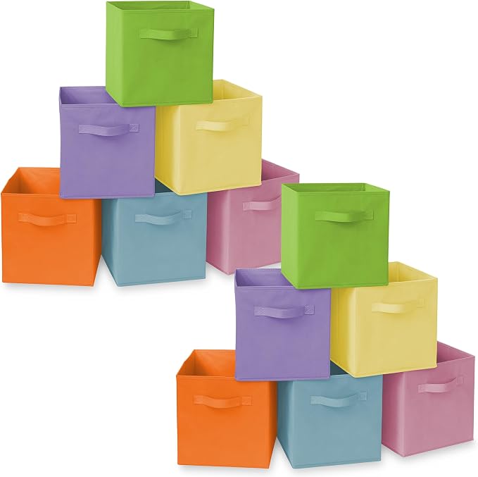Casafield Set of 12 Collapsible Fabric Cube Storage Bins, Multicolor - 11" Foldable Cloth Baskets for Shelves, Cubby Organizers & More by Casafield