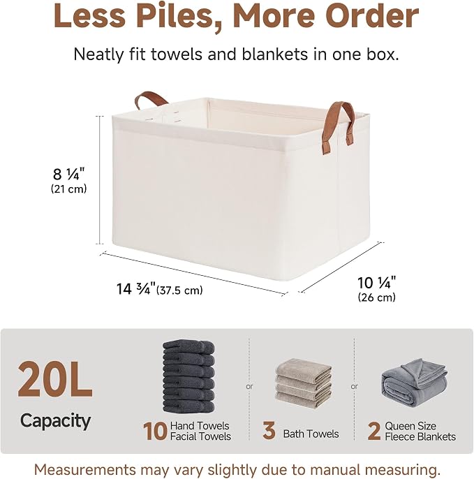 StorageWorks Fabric Storage Bins, Linen Closet Organizers, Natural, 2-Pack | With Reinforced PU Handles, Metal Frame, Collapsible, Storage Basket for Shelves, Closet, Holds Clothes, Towels, Blankets - Image 6
