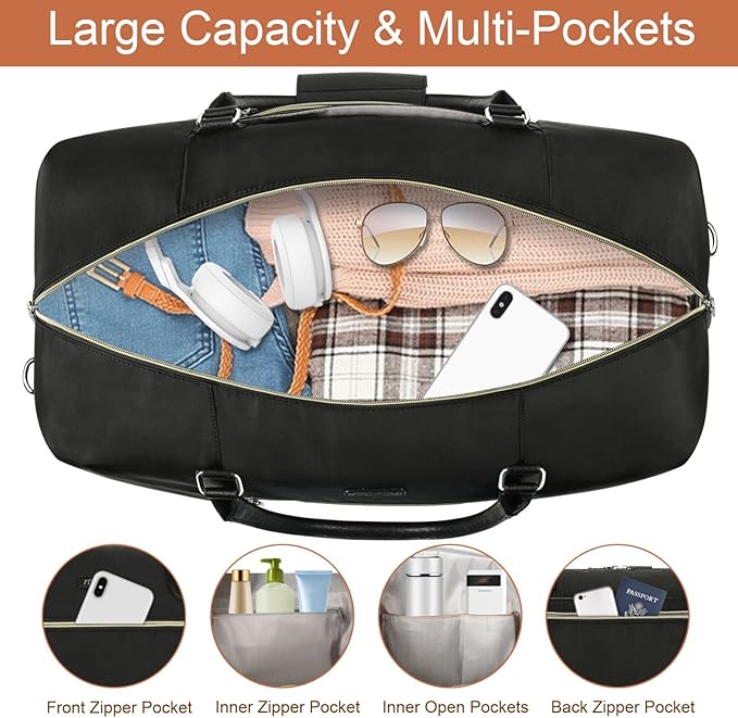 ITIEZY Weekender Bag for Women 21.5" Travel Duffel Large Carry On Bag 3PCS | Nylon Duffel Bag with Waterproof Shoe Compartment, Crossbody Bag and Toiletry Bag, Travel Weekend Hospital Overnight Gym Bag - Image 4
