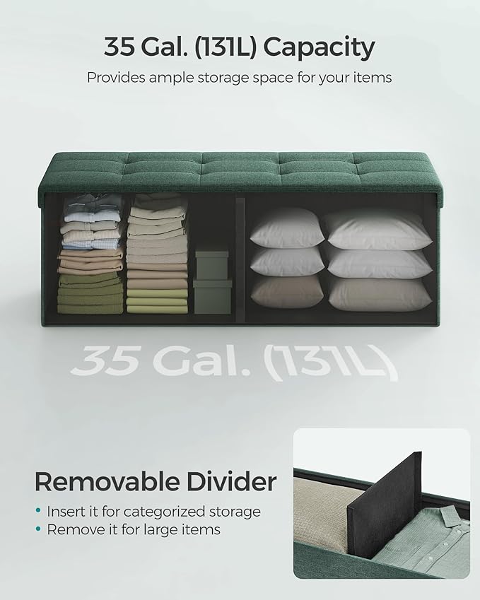 SONGMICS 43.3 Inches Folding Storage Ottoman Bench, Load 660 lb | Ottoman Foot Rest, Storage Chest, for Living Room, Entryway, Forest Green and Ink Black, MINOTA Collection ULSF077C01 - Image 5