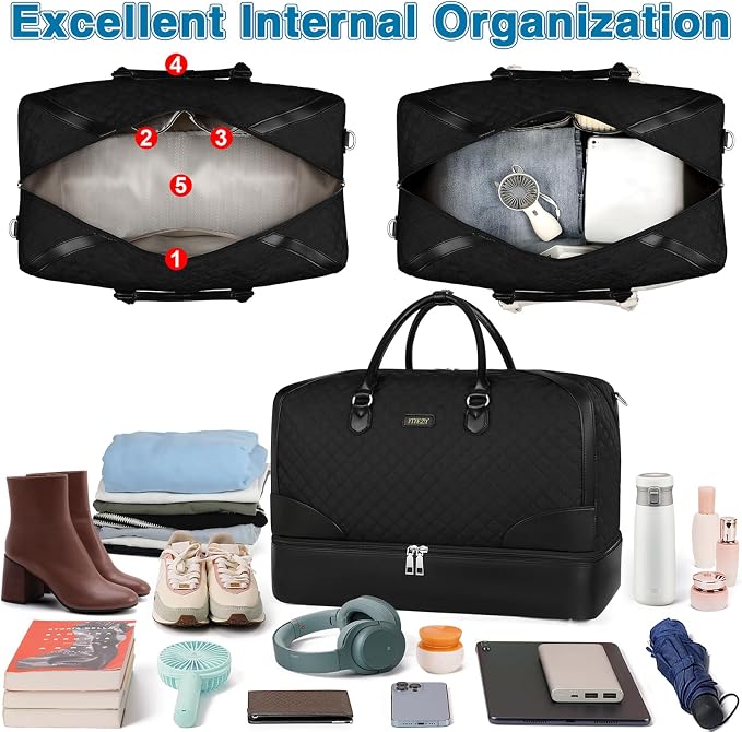ITIEZY Weekender Bag for Women 21.5" Travel Duffel Large Carry On Bag 3PCS | Nylon Duffel Bag with Waterproof Shoe Compartment, Crossbody Bag and Toiletry Bag, Travel Weekend Hospital Overnight Gym Bag - Image 2