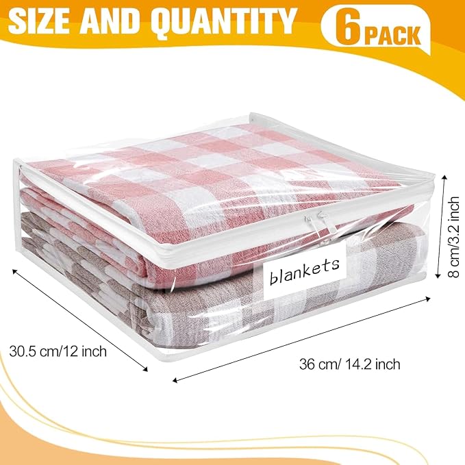 Plastic Storage Bags with Easy-Glide Zipper, Pack of 6, Durable Clear Vinyl Zippered Storage Bags for Clothes Sweaters Comforters Blankets Sheets Bedding (14.2 x 12 x 3.2 Inch, Transparent White) - Image 3