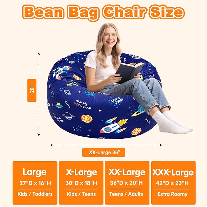 Lukeight Bean Bag Chair for Teens and Adults, Memory Foam Filled Floor Lounger, Washable Velvet Cover with Inner Liner, Beanbag Chair with Filling for Gaming and Reading, XX-Large 36" D x 20" H - Image 2