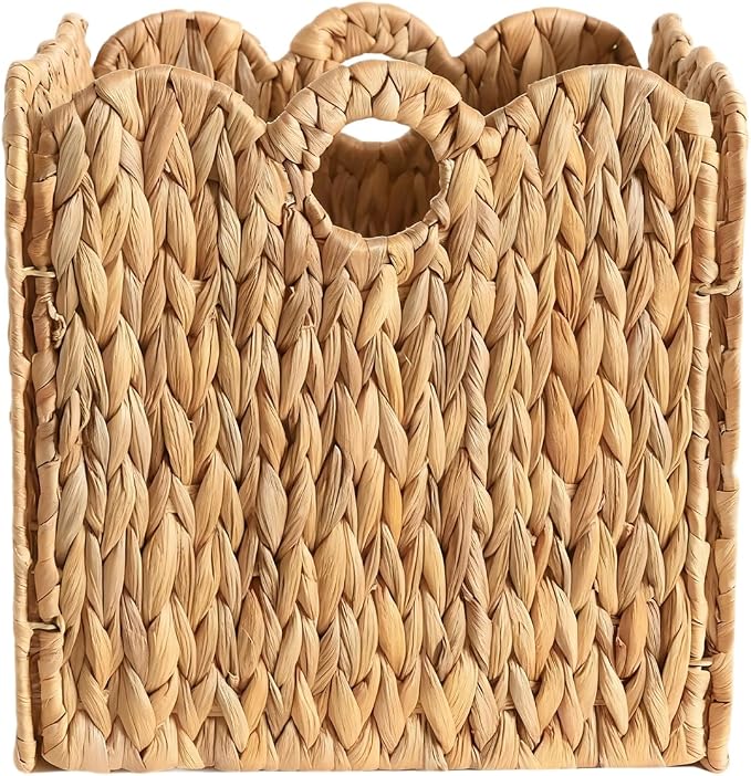Scalloped Wicker Storage Cubes Basket, 12”x12“ Heavy Duty Paper rope/Hyacinth/Seagrass Baskets for Shelves, Foldable Natural Boho Square Bins (Water Hyacinth&10.5 x 10.5 x 10.5in&4-Pack) - Image 8