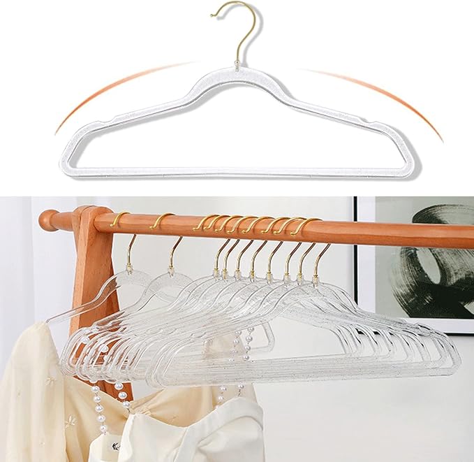 Clear Clothes Hangers 16", 20 Pack Plastic Coat Hanger for Adult Closet, Durable Ganchos de Ropa with Swivel Hook, Thin Space Saving Perchas de Plástico for Spaghetti Strap Dress Suit - Image 5