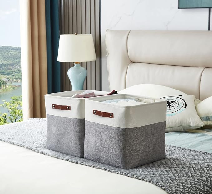 DECOMOMO Cube Storage Bin 13x13, Fabric Storage Bins | 4 Pack, Storage Baskets for Shelves, Kallax Storage Cubes (Grey & White) - Image 8