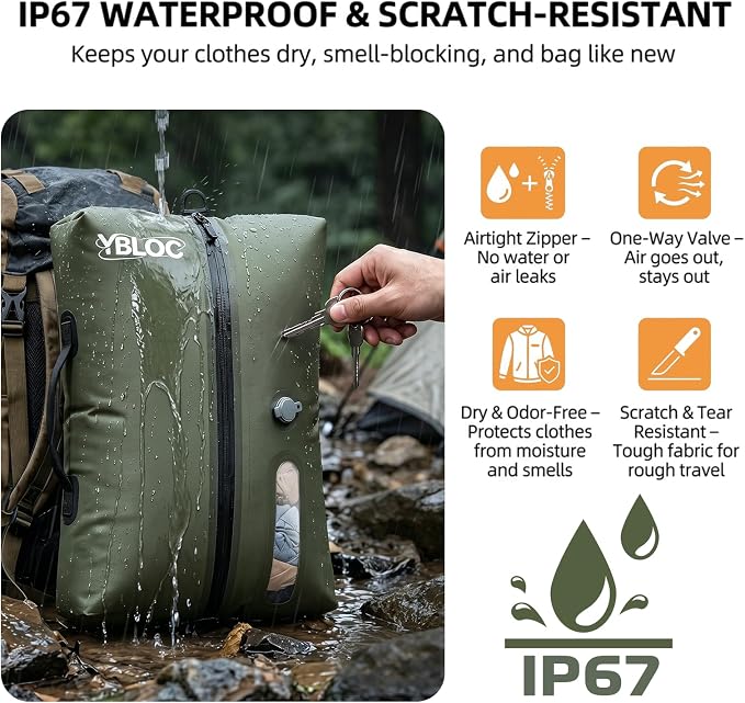 YBLOC Vacuum Bags for Travel - 1 Pack 24L Reusable Compression Bag, Space Saver (Up to 60% for Bulky Items), IP67 Waterproof TPU for Luggage, Carry-On & Backpack, Seasonal Storage (Without Pump) - Image 6