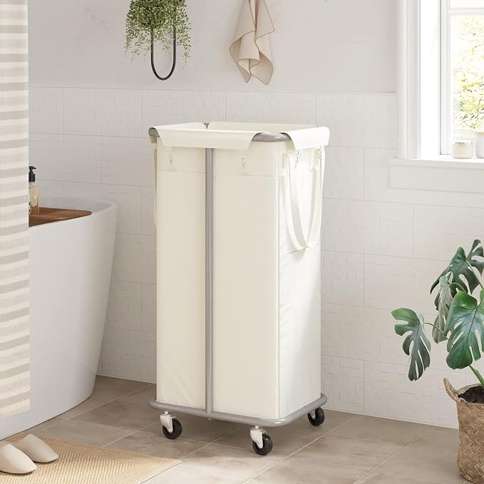 WOWLIVE 100L Rolling Laundry Basket with Wheels, Tall Laundry Hamper | Laundry Cart with Steel Frame and Removable Bag, Foldable Dirty Clothes Hamper for College Dorm, Laundry Storage, Light Beige - Image 3