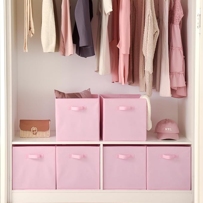 GRANNY SAYS 13x13 Cube Storage, Pink Storage Cube Organizer Bins, 6-Pack | Collapsible Storage Boxes with Thickened Base Plate, Sturdy Handles, Decorative Baskets for Shelves, Closet - Image 4