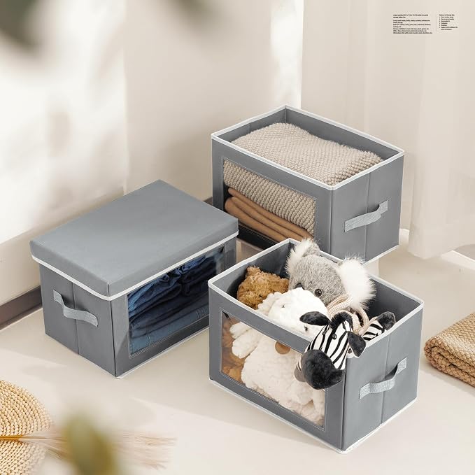 Clothes Organizers and Storage - 6 Pack Large Storage Box with Lids, Foldable Closet Organizer with Lids, Decorative Basket Bins for Home, Dorm, Closet, Grey - Image 6