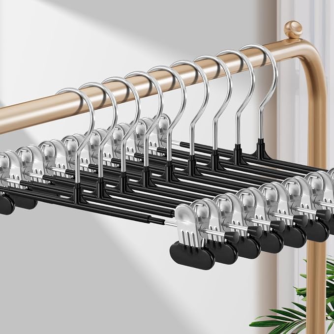 HUADYMEET 14 Inch Heavy Duty Pants Skirt Hangers with Clips,Black,10 Pack | Metal,Space Saving,Adjustable,Hanger for Jeans Shorts Clothes Slacks Trousers,For Adult Men Women Children,Non Slip by HUADYMEET