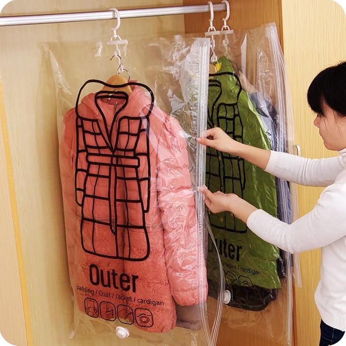 2023 Hanging Compressible Storage Bag -【New Version】Vacuum Storage Bags w/ Manual Air Seal Tight Pump, Reusable Space Saving Storage Bags for Clothes Vacuum Organizer Home Closet Organization (Large, 5PCS) - Image 2