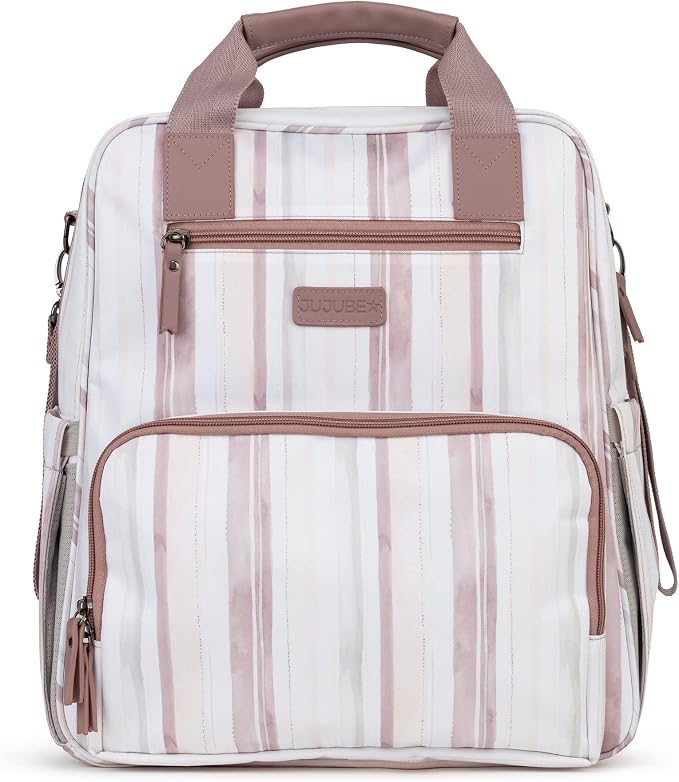 JuJuBe Nature Babe Diaper Bag Backpack with Portable Baby Changing Pad, Sustainable Multi-Function Bag for Bottles, Diapers, Made with 24 Recycled Plastic Bottles, Watercolor Stripe, Mother's Day Gift by JuJuBe