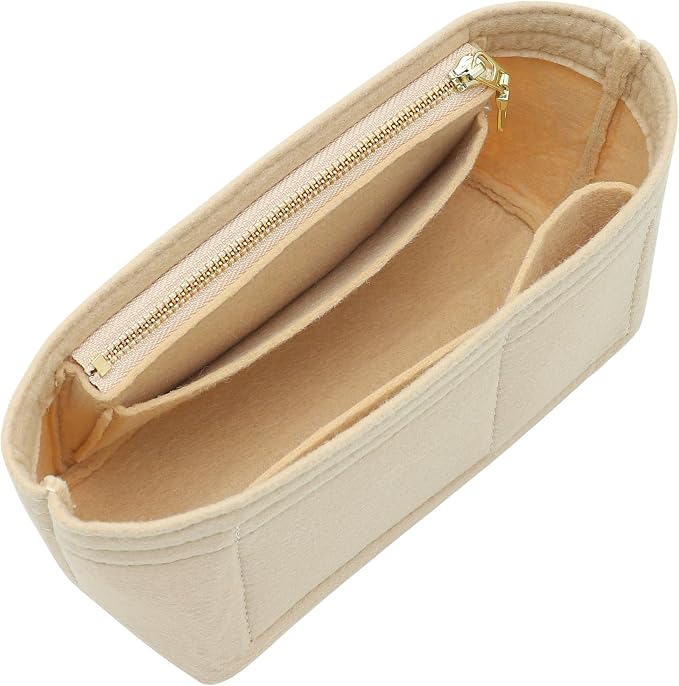 Small Purse Organizer Insert for Handbags, Felt Neverfull BB Organizer Insert,Mini Tote Bag Organizer with Zipper Pocket, Fit Neverfull BB Longchamp Xtra Energy S and More, Beige-XS by Doxo