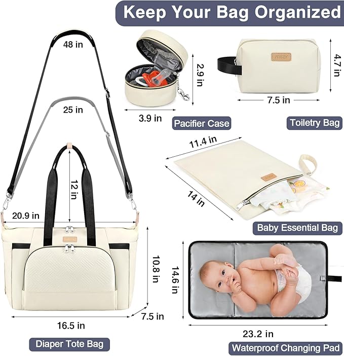 Diaper Bag Tote for Baby 7PCS, Large Mommy Bag with Portable Changing Pad | Multifunctional Hospital Bags for Labor and Delivery with Pacifier Case and Organizer Pouches,Travel Baby Bag for Boy Girl - Image 3