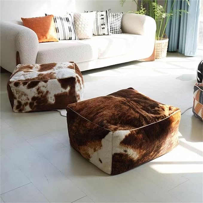 Square Faux Fur Pouf Ottoman Cover Footstool (No Filler) Indoor Beanbag Puff Footrest Footstool Washable Storage Bean Bag Chair Floor Pouf Covers Casual Bedroom(Dark Brown) - Image 4