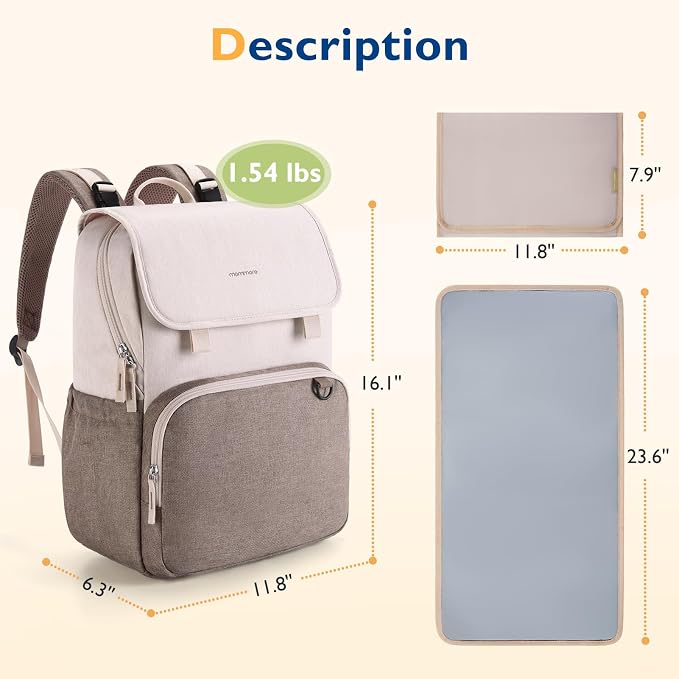 mommore Diaper Bag Backpack Unisex Baby Bag Large Diaper Bag with Changing Pad, Insulated Pockets, Stroller Buckles, Durable Travel Backpack with Luggage Strap - Image 5